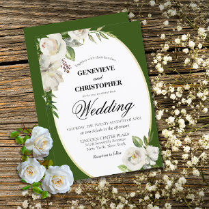 Elegant Emerald Green Floral Gold Wedding Invitation