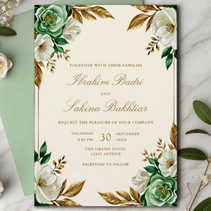 Elegant Emerald Green Floral Muslim Wedding Invitation