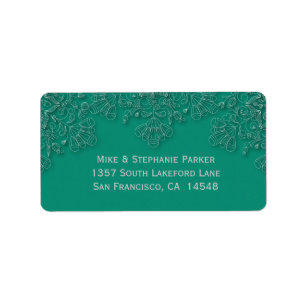 Elegant emerald green floral swirls address label