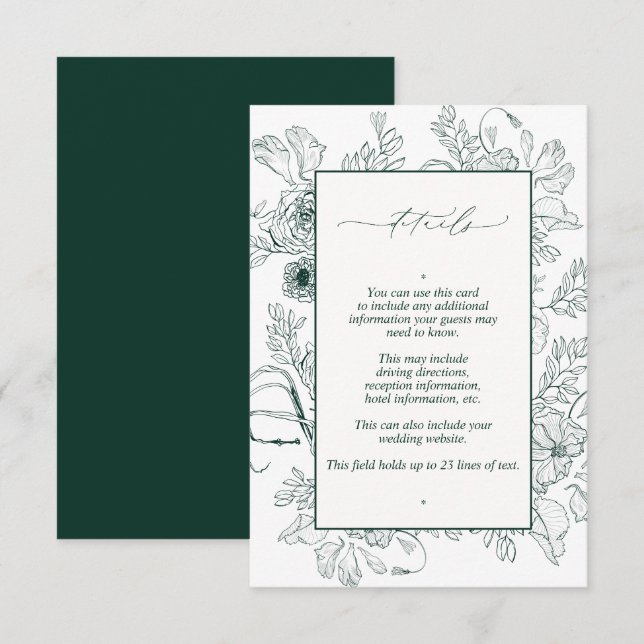 Elegant Emerald Green Floral Wedding Details Enclosure Card (Front/Back)