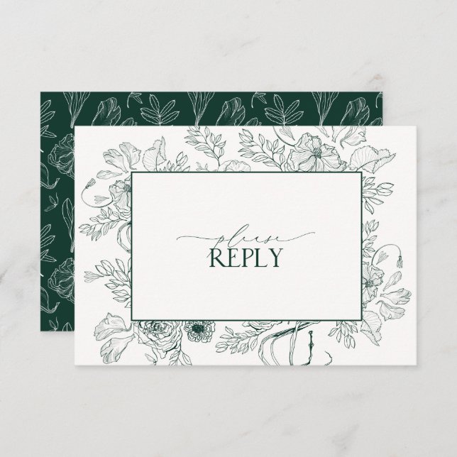 Elegant Emerald Green Floral Wedding QR Code RSVP Card (Front/Back)