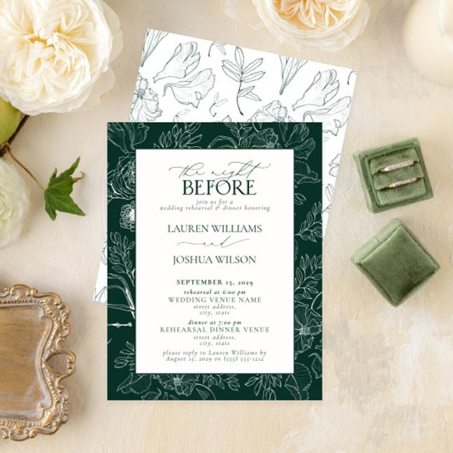 Elegant Emerald Green Floral Wedding Rehearsal Invitation (Creator Uploaded)