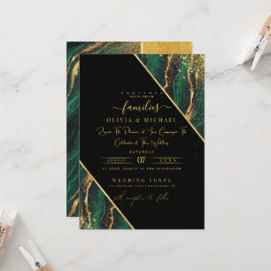 ELEGANT EMERALD GREEN FOIL ABSTRACT AGATE WEDDING  INVITATION