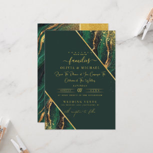 ELEGANT EMERALD GREEN FOIL ABSTRACT AGATE WEDDING INVITATION