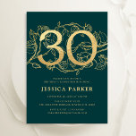 Elegant Emerald Green Gold 30th Birthday Invitation<br><div class="desc">Elegant emerald green gold 30th birthday party invitation. Customisable modern feminine design featuring roses botanical accents and faux glitter gold. Simple floral invite card perfect for a stylish female bday celebration. Personalise with your own details. Printed Zazzle invitations or instant download digital printable template.</div>