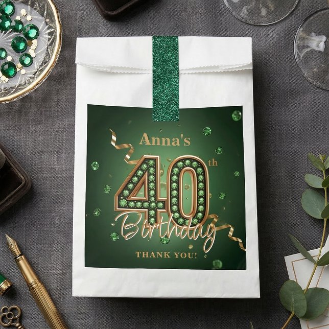 Elegant Emerald Green Gold 40th Birthday Gemstone Favour Bags (Creator Uploaded)