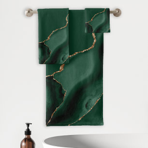 Elegant Emerald Green Gold Agate Bath Towel Set