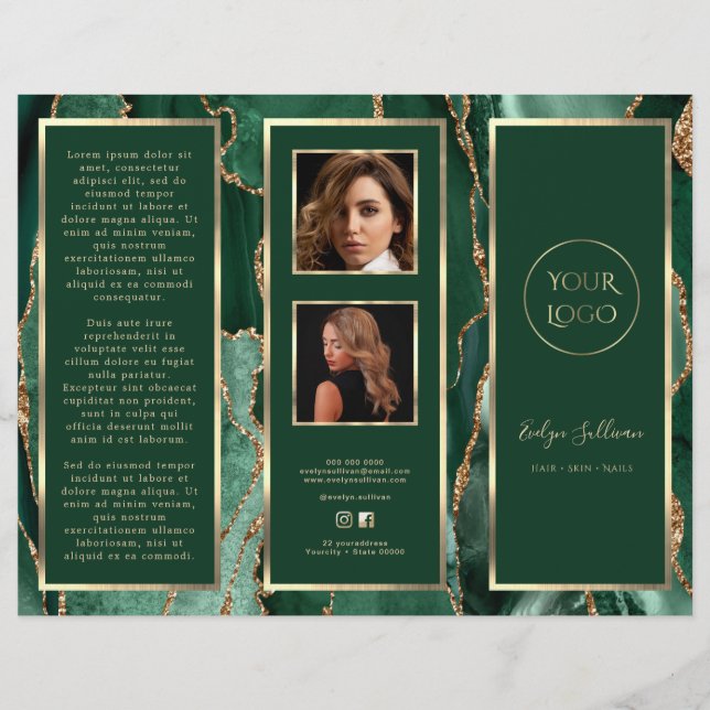 Elegant Emerald Green Gold Agate Brochure (Front)