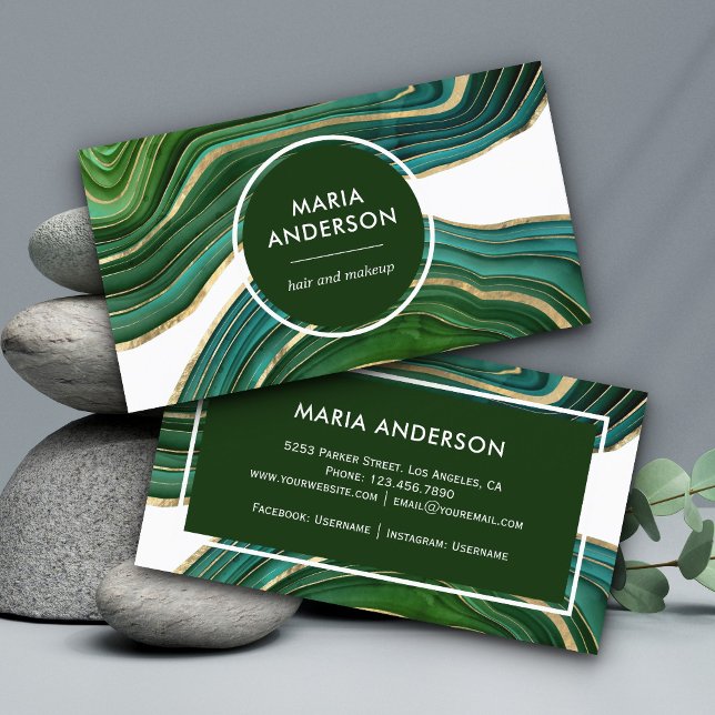 Elegant Emerald Green Gold Agate Geode Gemstone Business Card (Creator Uploaded)