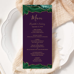 Elegant Emerald Green Gold Agate Purple Wedding Menu