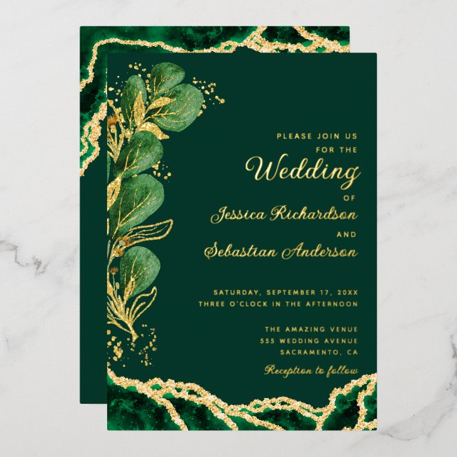 Elegant Emerald Green & Gold Agate Wedding (Front/Back)