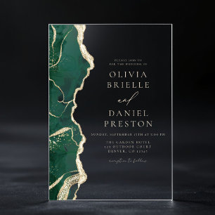 Elegant Emerald Green Gold Agate Wedding Acrylic Invitations