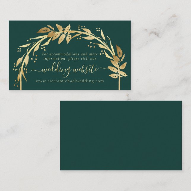 Elegant Emerald Green Gold Arch Wedding Website Enclosure Card (Front/Back)