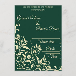 Elegant Emerald Green & Gold Botanical Wedding Invitation
