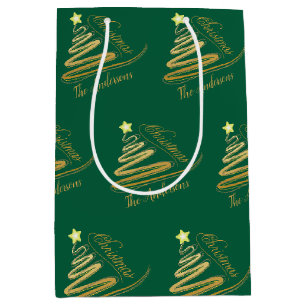 Elegant Emerald Green Gold Christmas Tree Custom Medium Gift Bag