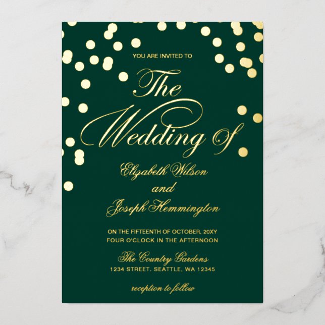 Elegant Emerald Green Gold Confetti Wedding   (Front)