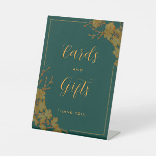 Elegant Emerald Green & Gold Floral Cards Gifts Pedestal Sign