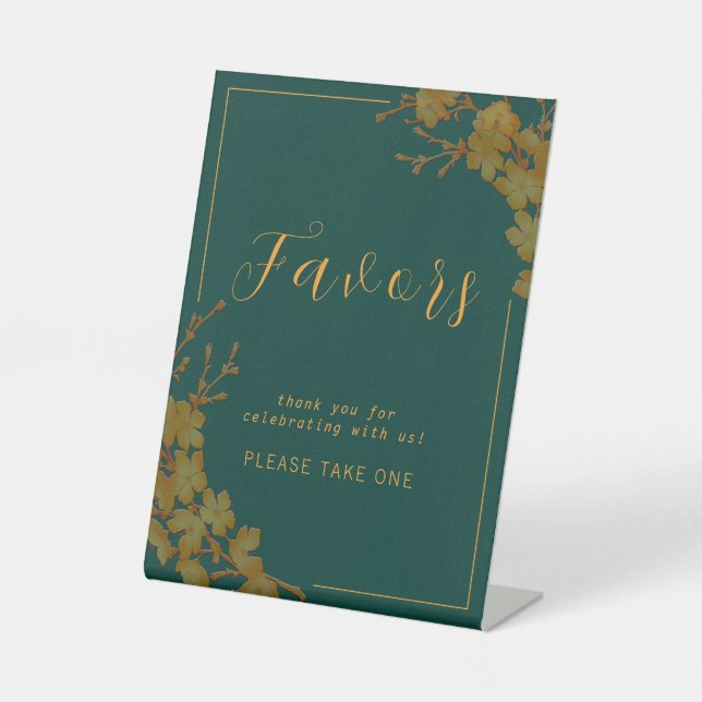 Elegant Emerald Green & Gold Floral Favour Sign (Front)