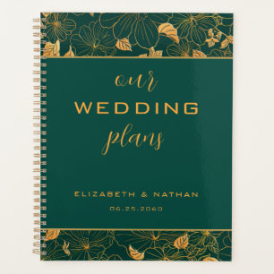 Elegant Emerald Green Gold Floral Pattern Wedding Planner