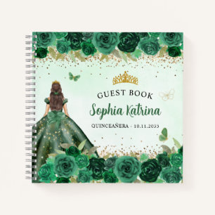 Elegant Emerald Green Gold Floral Quinceañera Notebook