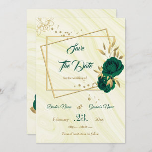elegant emerald green gold floral save the date