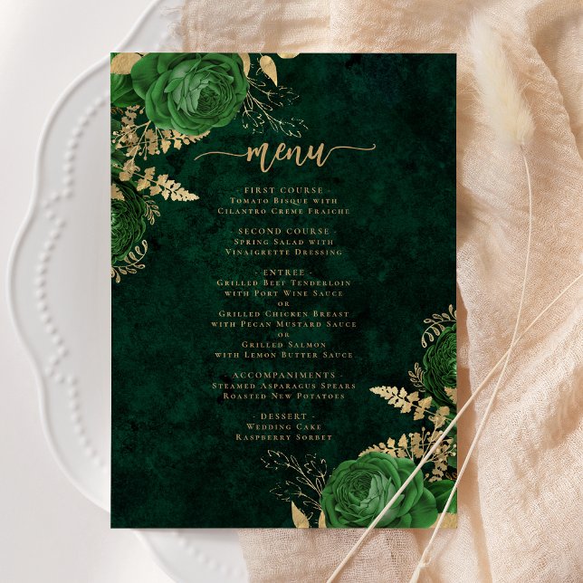 Elegant Emerald Green Gold Floral Wedding Invitation (Creator Uploaded)