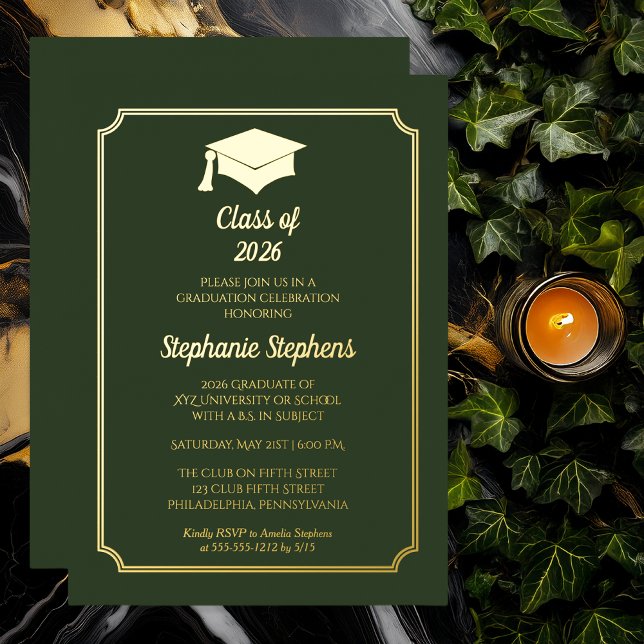 Elegant Emerald Green Gold Foil Graduation Party I (Elegant Green University Graduation Party Gold Foil Invitation)