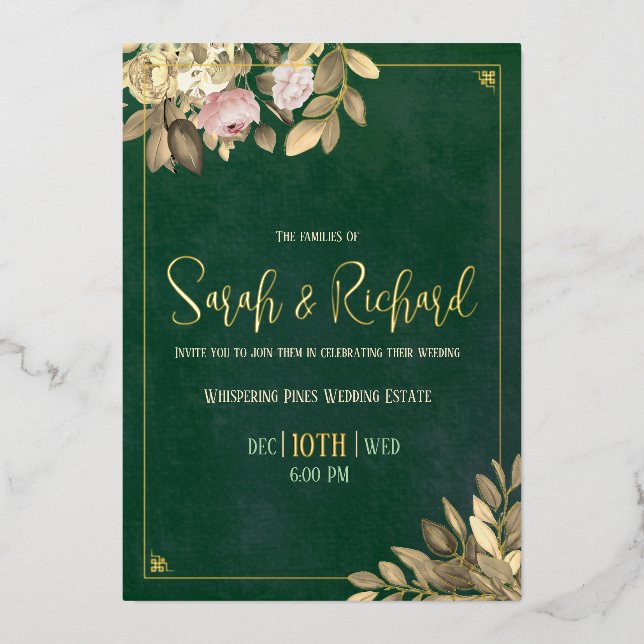 Elegant Emerald Green Gold Foil Wedding (Front)
