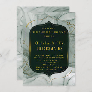 Elegant Emerald Green Gold Frame Brudesmaids Lunch Invitation
