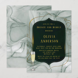 Elegant Emerald Green Gold Frame Brunch & Bubbly  Invitation