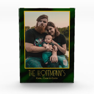 Elegant Emerald Green Gold Frame Photo Block