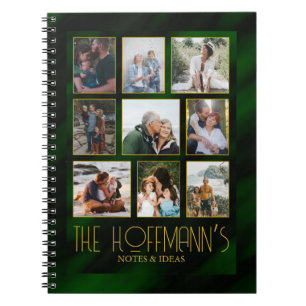 Elegant Emerald Green Gold Frame Photo Collage Notebook