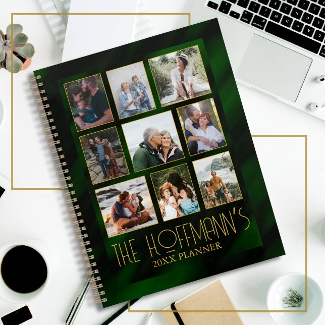 Elegant Emerald Green Gold Frame Photo Collage Planner (Creator Uploaded)