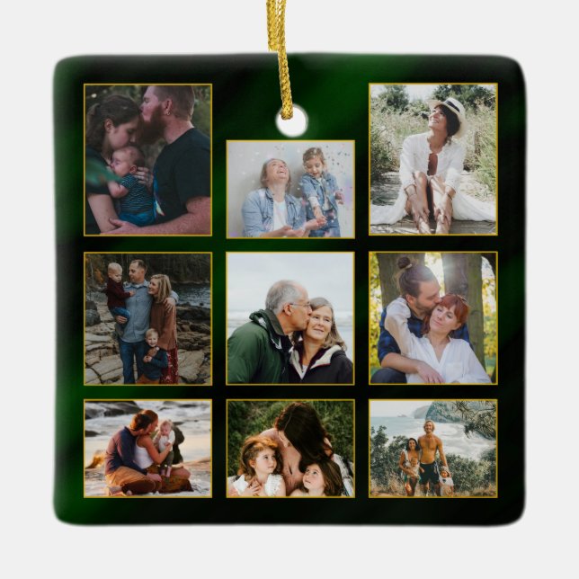 Elegant Emerald Green Gold Frames Photo Christmas  Ceramic Ornament (Front)