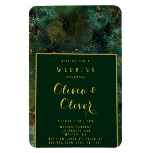 Elegant Emerald Green & Gold Glitter Agate Wedding Magnet