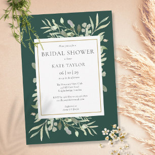 Elegant Emerald Green Gold Greenery Bridal Shower Invitation