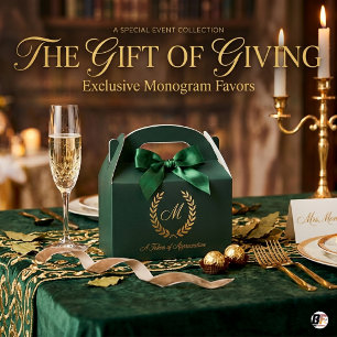 Elegant Emerald Green & Gold Laurel Wreath Monogra Favour Box