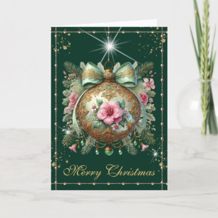 Elegant Emerald Green Gold Luxury Bauble Holiday Card