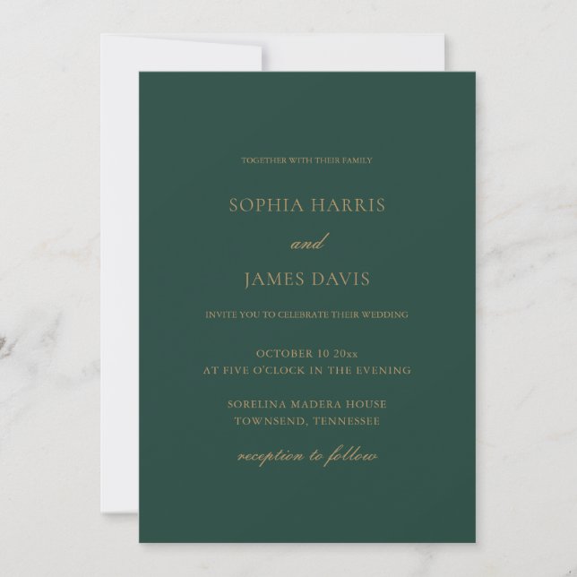 Elegant Emerald Green Gold Minimalist Wedding Invitation (Front)