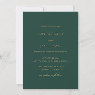 Elegant Emerald Green Gold Minimalist Wedding Invitation
