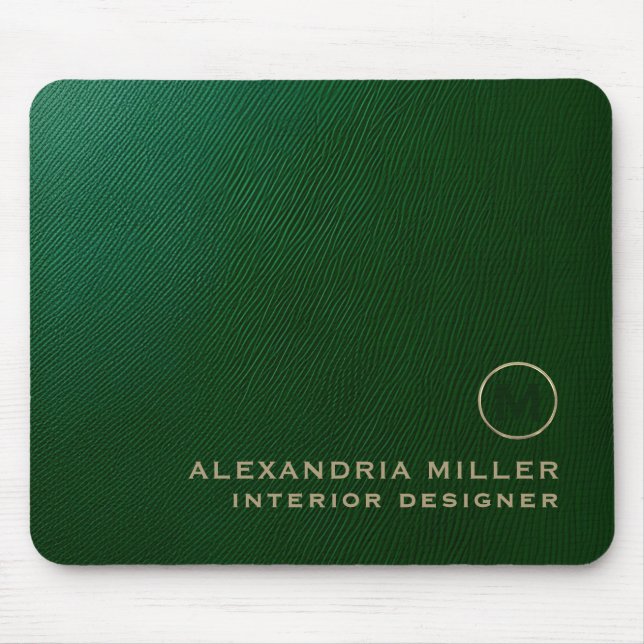 Elegant Emerald Green Gold Monogram Mouse Mat (Front)