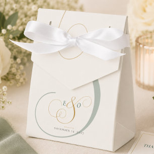 Elegant Emerald Green Gold Monogram Wedding Favour Box