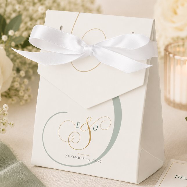 Elegant Emerald Green Gold Monogram Wedding Favour Box (Elegant Emerald Green Gold Monogram Wedding Favor Boxes)