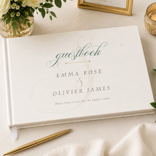 Elegant Emerald Green Gold Monogram Wedding Guest Book