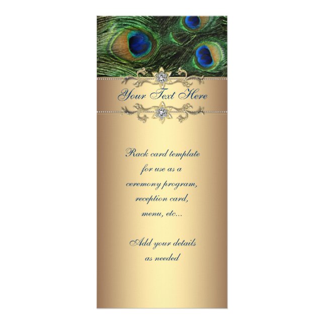 Elegant Emerald Green Gold Peacock Rack Card (Front)