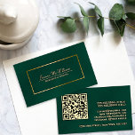 Elegant Emerald Green & Gold Professional QR Code Business Card<br><div class="desc">These business cards are simple,  sophisticated,  professional,  stylish and elegant. They feature gold lettering and a faux gold border on a marbled emerald green background. Perfect for a wide variety of professions,  they are easily customised to meet your needs including adding your own QR code on the back.</div>