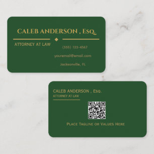 Elegant Emerald Green & Gold QR Code Business Card