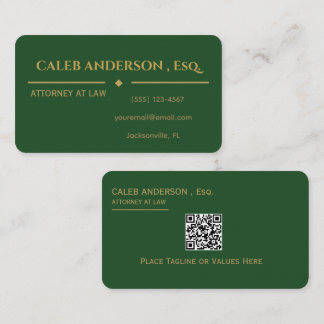 Elegant Emerald Green & Gold QR Code Business Card