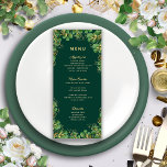 Elegant Emerald Green & Gold Rustic Wedding Menu<br><div class="desc">These emerald green and gold wedding dinner menus feature elegant eucalyptus greenery on both sides. Type your names,  date and courses to create stylish wedding menus for a botanical theme jewel tone wedding in spring,  summer or fall.</div>