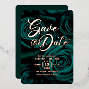 Elegant Emerald Green gold Save the date wedding